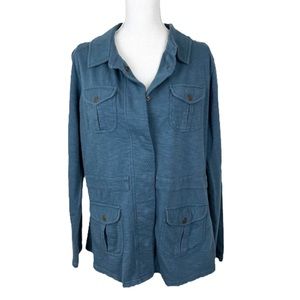 Cabela's Sweater Women Large Blue Button Up Utility Jacket Cotton Work Outdoor